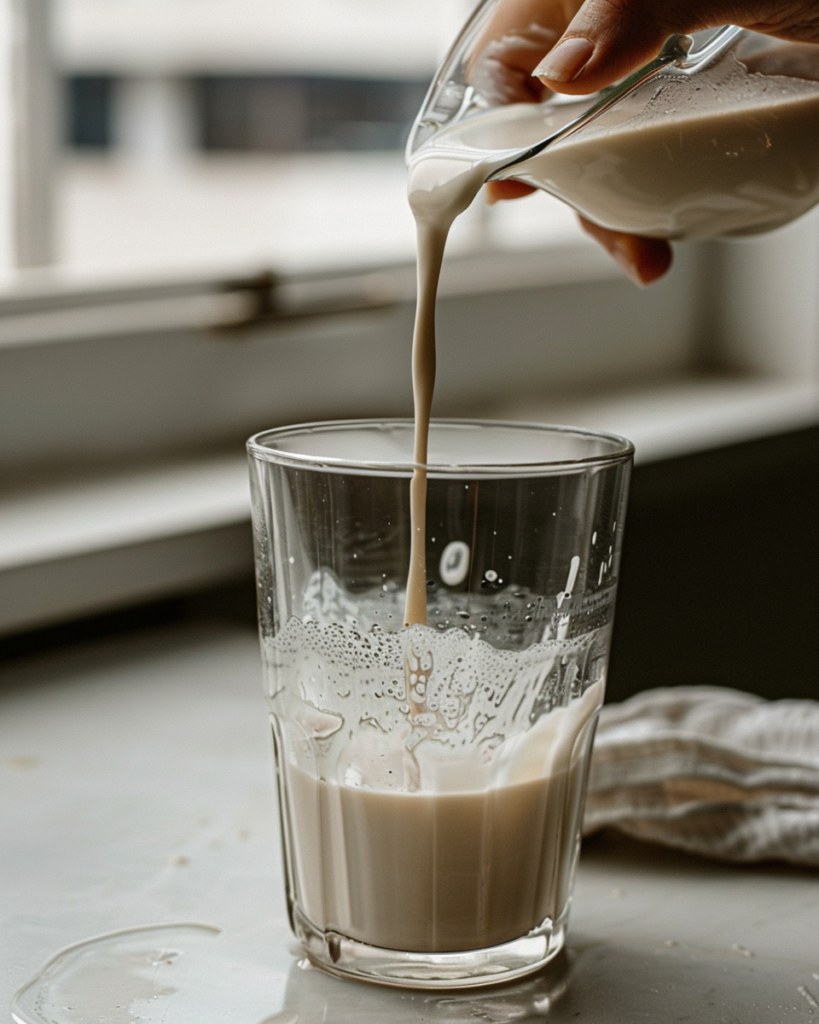 First, add 2 tablespoons of sweetened condensed milk to the bottom of your heat-resistant glass. This sweet, creamy layer will be the foundation of your drink.