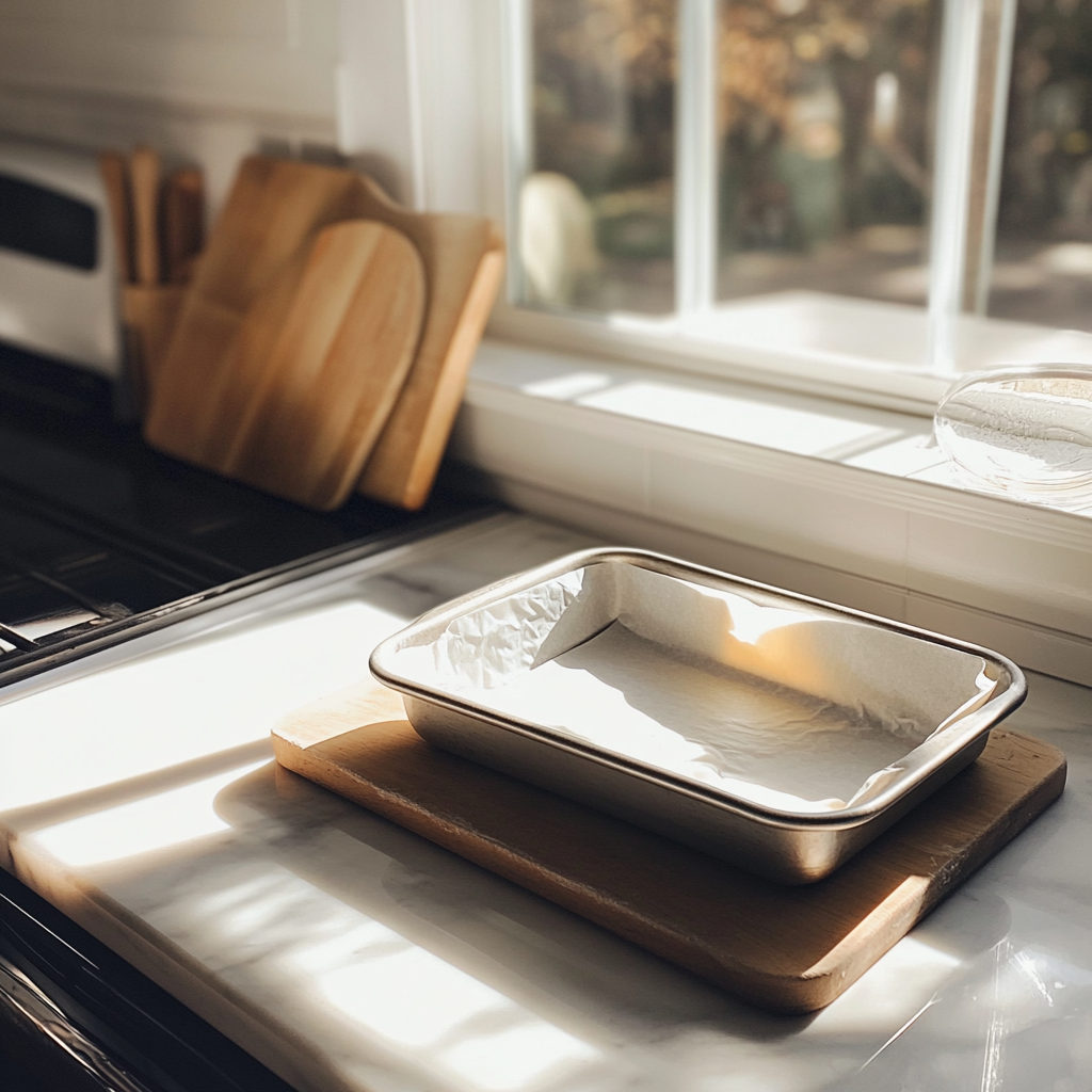 Start by setting your oven to 375°F (190°C). While it heats up, grease your 9×9-inch baking pan or line it with parchment paper.