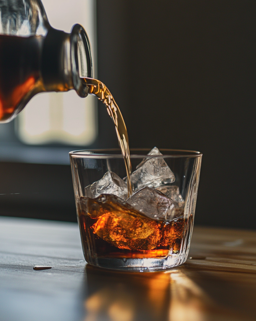 Next, take your mixing glass or cocktail shaker and fill it about halfway with fresh ice cubes. Pour in 1 ounce each of vodka, chocolate liqueur, and mint liqueur. Gently stir everything together for about 30 seconds to make sure it's well mixed and properly chilled.