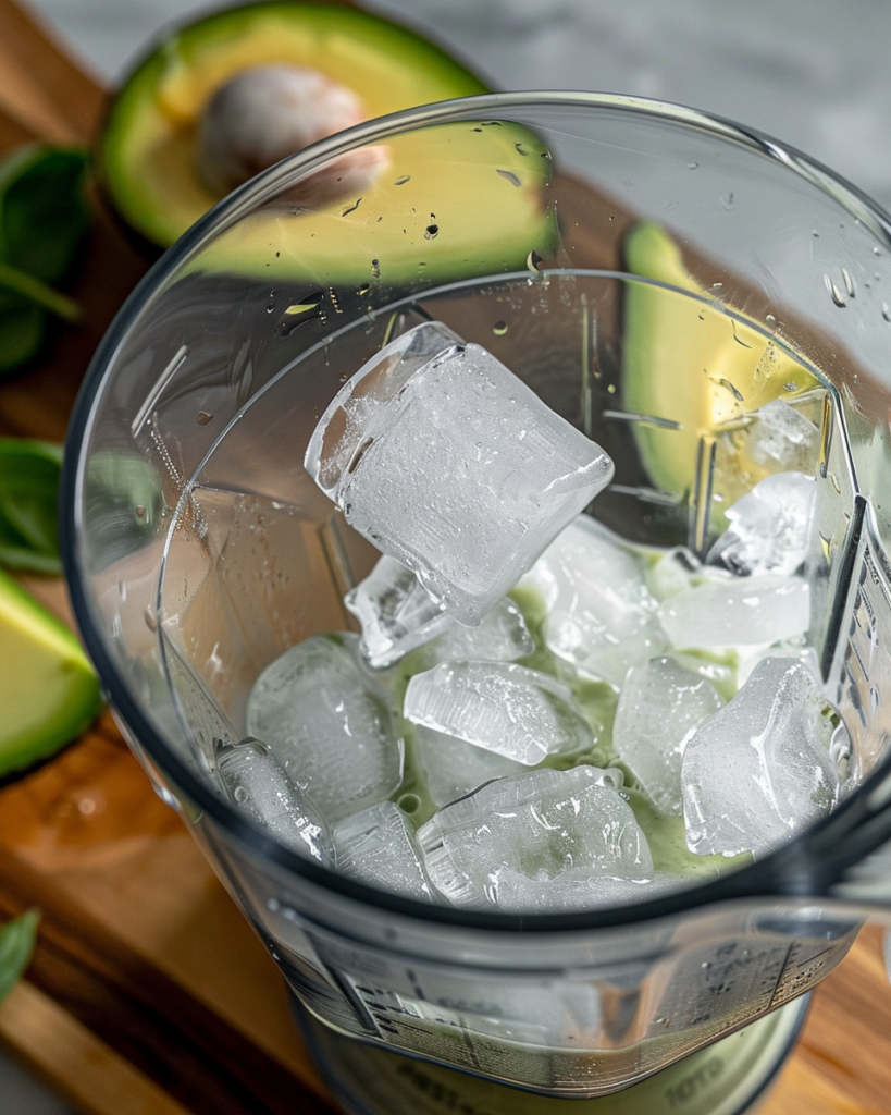 Third, add about half a cup of ice cubes to the blender. This will make your smoothie cold and give it the perfect thickness.
