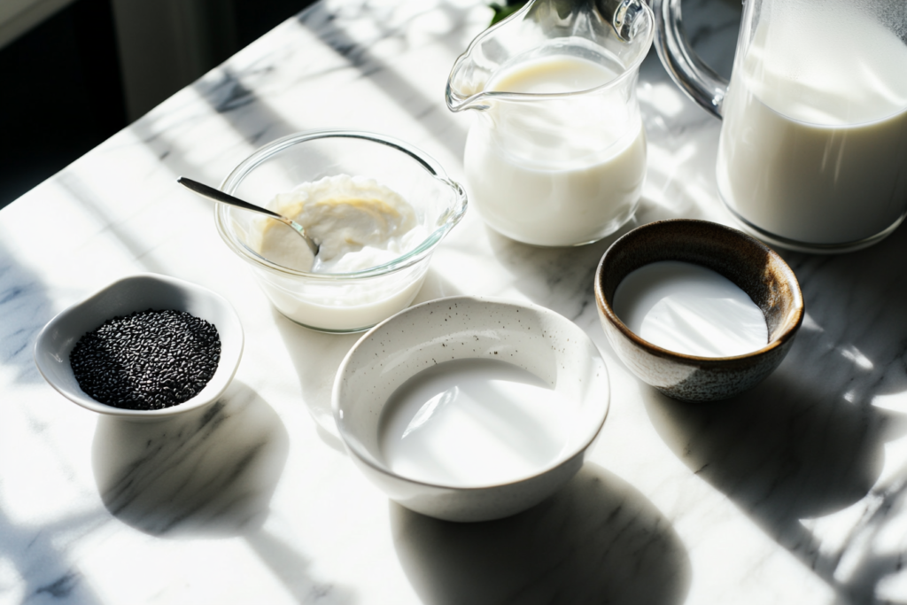 Ingerdients for Black Sesame Latte